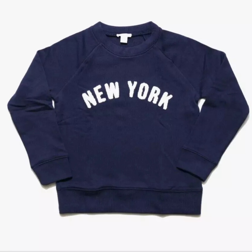 J.CREW CREWCUTS GIRLS NAVY BLUE LONG SLEEVE CREWNECK NEW YORK SWEATSHIRT Sz S